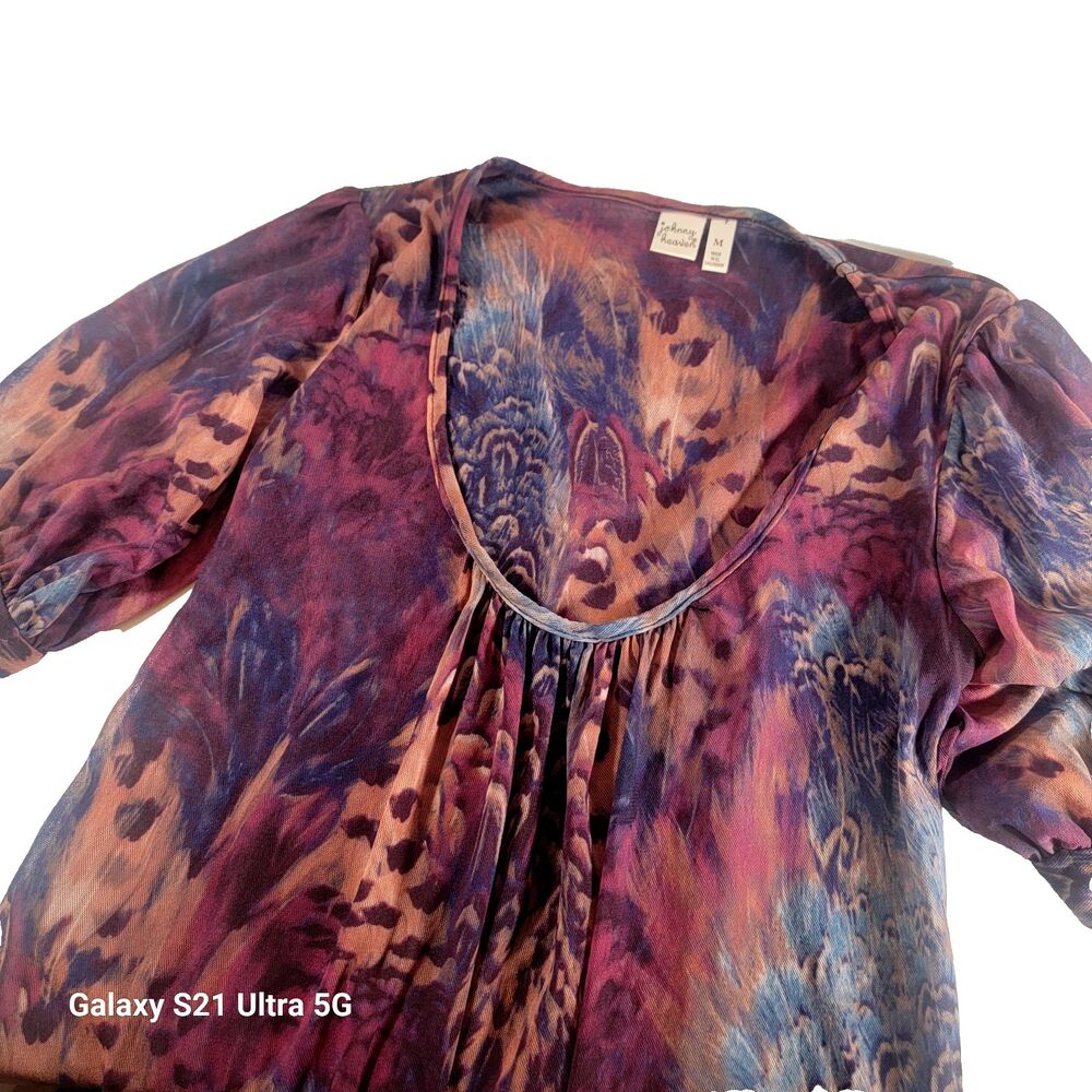 Anthropologie Vintage Y2K Johnny Heaven Purple Blue Mesh babydoll Top Medium